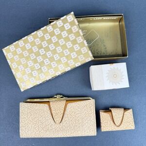 Lady Buxton Vintage Wallet Set Batiste Cowhide Yellow Kiss Lock Boxed Vintage